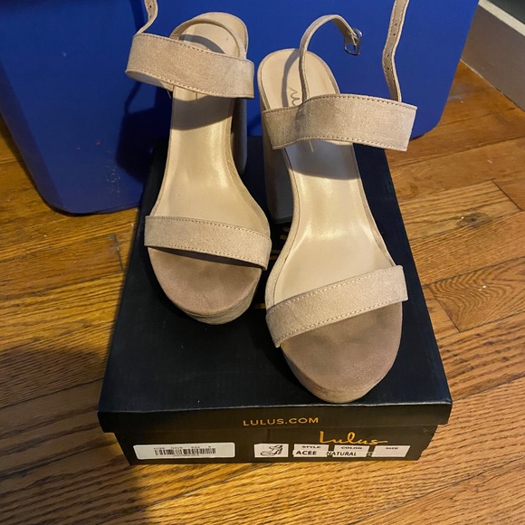 Lulus Acee Natural Suede Platform Heels Beige - Size 8 - Picture 5 of 6